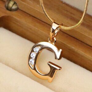 "Rose Gold Letter G Pendant with Crystals – 18K Gold Plated Charm, XPPT1356